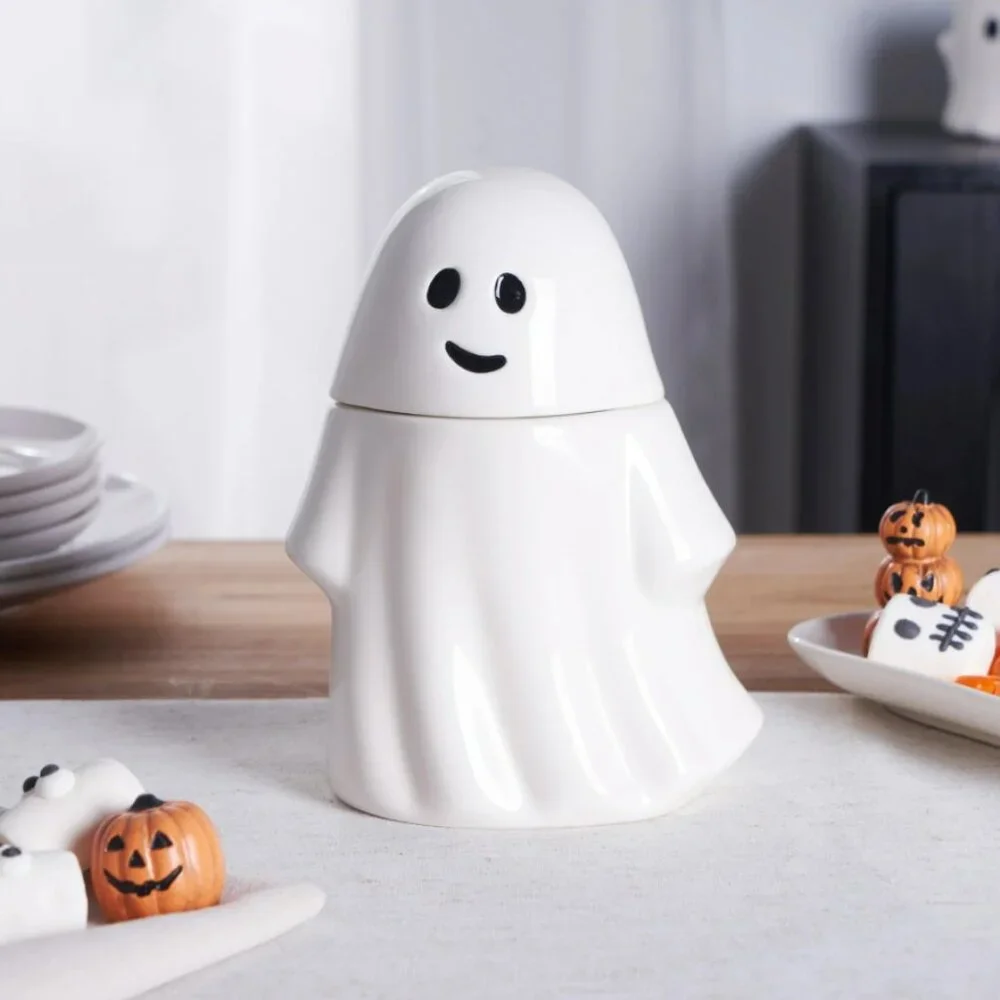 NEW Ceramic Ghost Cookie Jar Treat Food Storage Candy Kitchen Decor White Party